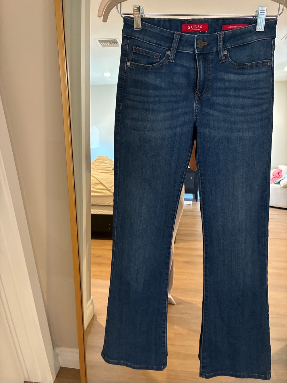 GUESS Women's Bootcut Dark Indigo Wide Leg Jeans